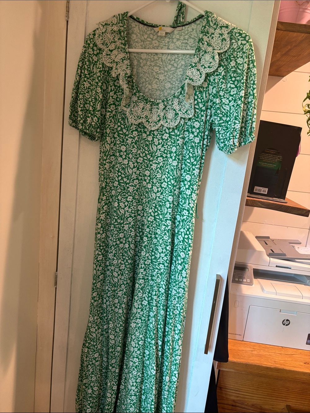 Boden Green Floral Lace-Trim Maxi Dress